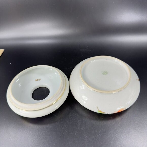 Antique Nippon Hand Painted Dresser Jar Container Hair Holder Textured Canister - Picture 15 of 16